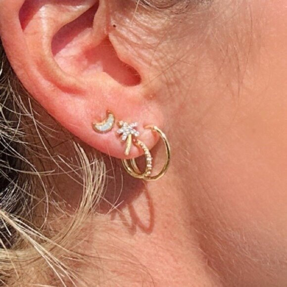 Double Hoop Huggie Earring pave and Extra Loop Pretty Earrings Unique Earrings - Picture 1 of 13